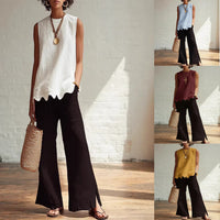 Crew-neck Sleeveless Shirt With A Wave Hem