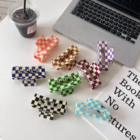 Color Acetate Checkerboard Grab Clip Net Red Temperament