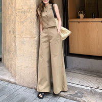 Fashionable Versatile Casual Top And Wide-Leg Pants Set For Women