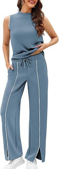 Sleeveless Tank Top And Wide-Leg Pants Two-Piece Womens Casual Sportswear Set
