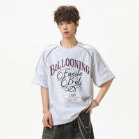 Contrast-color Letter-printed Cotton Short-sleeve T-shirt