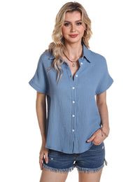 Women's Solid Color Short-sleeve Casual Loose Shirt T-shirt