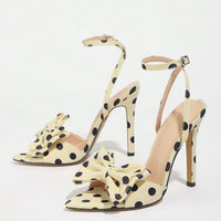 Elegant High-end Silk Heels With A Delicate Polka-dot Pattern And A Refined Bowsoft Graceful And Utterly Sophisticated