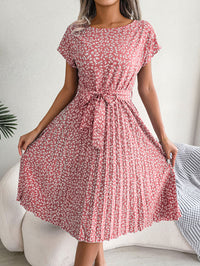 Women   Casual Short Sleeve Floral Print Flowy Pleated Skirt