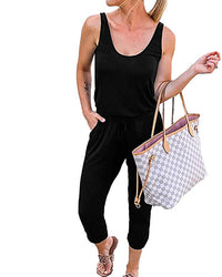 Round neck vest tie Solid Color Jumpsuit