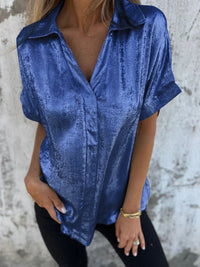 Women's Solid Color Casual Loose Bronzing Short-sleeved Lapel Shirt