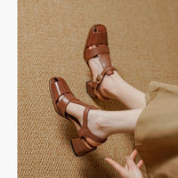 French Style Retro Closed Toe Roman Style Hollow-out Women's Sandals