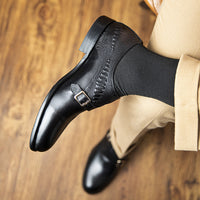Men's First Layer Cowhide Summer Round Toe Double Buckle Retro Style Business Leather Shoes