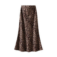 Suede Leopard Print Midi Skirt High Waist