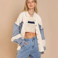 Retro Washed Patchwork Color-Block Denim Jacket For Women
