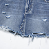 European And American Style Fashion Casual Simple Hole Denim Mini Skirt