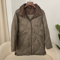 Women's Mid-length White Duck Down Retro Loose Xiangyun Stand Collar Coat