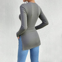 Simple And Intellectual Long-sleeved Slit Slim Design Base Top