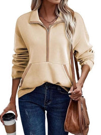 Women's Half-Zip Pullover Hoodie Lapel Pocket Jacket