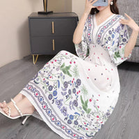 Floral-print Bohemian Cotton Silk Dress