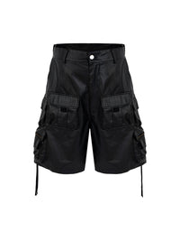 Glossy Coated Multi-zip Tactical Shorts