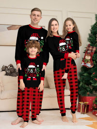 Christmas Hat Cartoon Letters Red And Black Plaid Printed Parent-child Christmas Suit