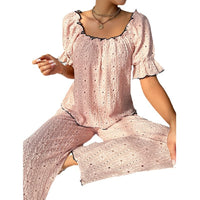 New High-end Airy Openwork Long-pants Loungewear Two-piece Set