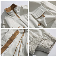 Stand Collar Loose Multi-pocket Charge Jacket Retro Fake Two-pieces Coats