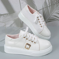 Lace-up Flats Shoes With Metal Buckle Design Lightweight Round Toe Platform Loafers Casual Shoes For Women