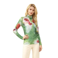 Womens High-neck 3D-cut Printed Top