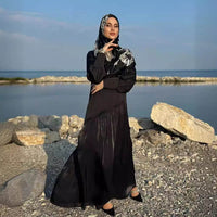 Women's Muslim Style Satin Stitching Design Elegant Fashion Dress