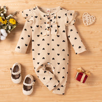 Infant Cotton Pit Strip Print Love Long Climbing Jumpsuit