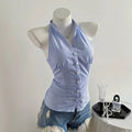 Women's Niche Short Striped Sleeveless Shirt