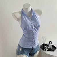 Women's Niche Short Striped Sleeveless Shirt