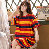 Cute Striped Womens Short-sleeve Loungewear With Color-blocking