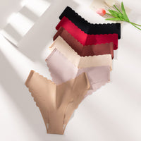 Simple Seamless Ice Silk Underwear With Wavy Edges V-Waist Comfortable Thong