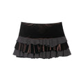 New Autumn Womens Velvet Patchwork Layered-Design Mini Skirt