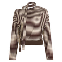 Small Elegant Graceful Diagonal Striped Scarf Long Sleeve T-shirt