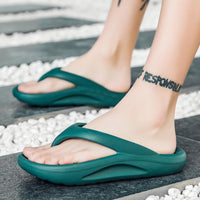 Flip-flops Men Wear Sandy Beach Platform Outside And Step On Shit