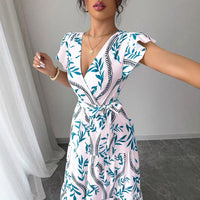 A-line Dress With Lace-up Details And Short Sleeves