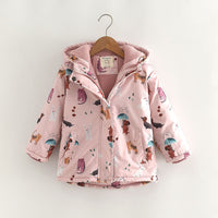 Winter New Cartoon Printed Windproof Girl Velvet Cotton Clothes