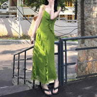 Floral Ruffle Trimmed V Neck Slip Dress For Women