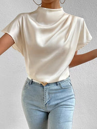 European And American Round Neck Solid Color Temperament Folding Loose Women's Tops