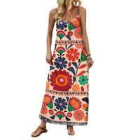 Womens Floral Print V-Neck Sleeveless Long Slip Dress