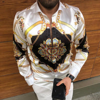 New Men's Lapel Casual Youth Printed Top