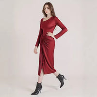 Solid Color Irregularly Knotted Elegant Autumn Dress