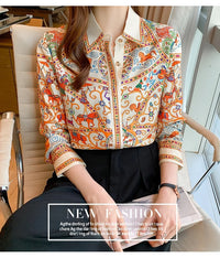 Printed Shirt Long Sleeve Loose Plus Size