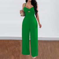 Leisure Vacation Commute Style Solid Color Sling Wide Leg Jumpsuit For Women