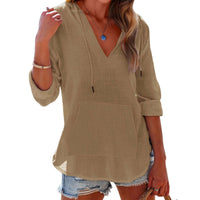 Slub Cotton Solid Color Casual Women's Lightweight Breathable Long Sleeves