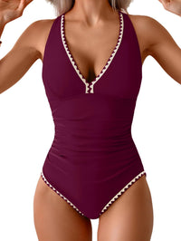 Women's One Piece Belly Contraction Pleated Push-up Lace-up Swimsuit