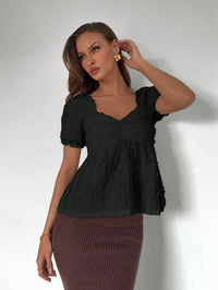 V-neck Fashionable Simple Puff-sleeve Top For Women