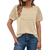 Round-neck Hollow-out Short-sleeve Elegant Loose-fitting