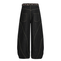 Retro Patchwork Waist Chain Washed Machete Jeans For Men And Women