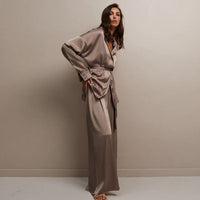 Womens Summer Loungewear Set Relaxed Comfortable Rayon-Look Pants And Robe For Casual Home Wear