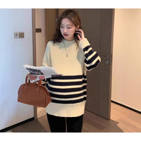 Loosefitting Midlength Knit Sweater With A Standup Collar For Pregnant Women